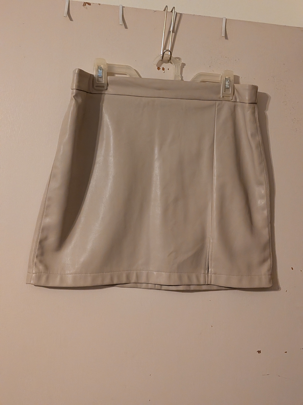 Faux Leather Mini Skirt in Light Beige